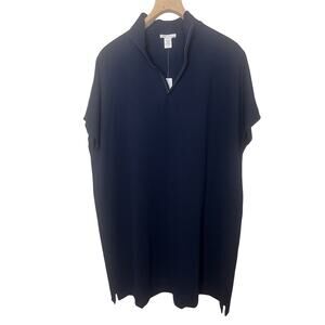 NWT Joan Vass Zip Neck Cotton Blend Dress Women’s Plus Sz 3X Blue Casual